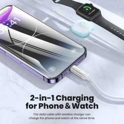 Cáp Toocki 2 trong 1 dành cho iPhone và iWatch, cáp sạc nhanh USB AC sang Lightning cho iPhone 14, 13, 12, sạc không dây 15W cho