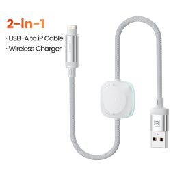 Câble Toocki 2 en 1 pour iPhone et iWatch, câble de charge rapide USB A/C vers Lightning pour iPhone 14, 13 et 12, chargeur sans