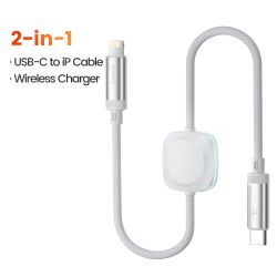 Câble Toocki 2 en 1 pour iPhone et iWatch, câble de charge rapide USB A/C vers Lightning pour iPhone 14, 13 et 12, chargeur sans