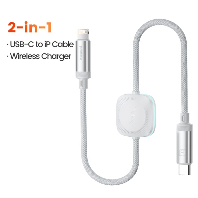Câble Toocki 2 en 1 pour iPhone et iWatch, câble de charge rapide USB A/C vers Lightning pour iPhone 14, 13 et 12, chargeur sans