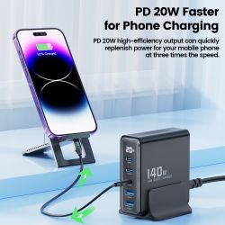 Bộ sạc nhanh Toocki GaN 140W Quick 4.0 PD3.0 100W USB Type C dành cho Macbook Air, iPhone 14, Samsung S23 Ultra, Xiaomi Huawei.