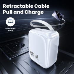 Bộ sạc Toocki 30W GaN cáp rút 68cm Type C QC PD 3.0 PPS sạc nhanh USB C cho iPhone 17 16 15 Samsung S25 S24 Tablet