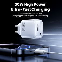 Bộ sạc Toocki 30W GaN cáp rút 68cm Type C QC PD 3.0 PPS sạc nhanh USB C cho iPhone 17 16 15 Samsung S25 S24 Tablet