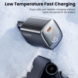 Chargeur rapide Toocki 45 W GaN, prise KR, SFC 2.0, PPS 3.0, QC4.0, USB-C, compatible iPhone 17, 16 et 15, Samsung Galaxy S25 et