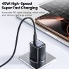 Chargeur rapide Toocki 45 W GaN, prise KR, SFC 2.0, PPS 3.0, QC4.0, USB-C, compatible iPhone 17, 16 et 15, Samsung Galaxy S25 et