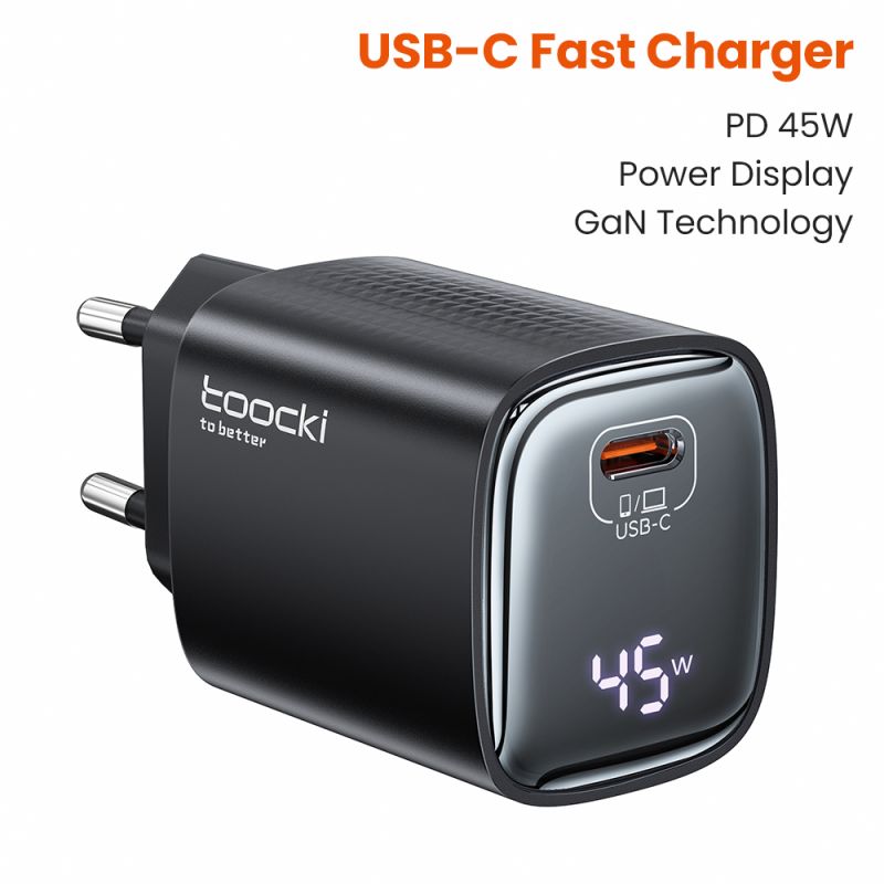 Chargeur rapide Toocki 45 W GaN, prise KR, SFC 2.0, PPS 3.0, QC4.0, USB-C, compatible iPhone 17, 16 et 15, Samsung Galaxy S25 et