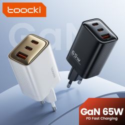 Зарядний пристрій Toocki GaN 65 Вт USB Type-C із швидкою зарядкою QC4.0 QC3.0 PD3.0 для iPhone 16 15 14 13 12 Xiaomi 12 11 Samsu