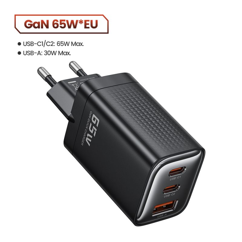 Зарядний пристрій Toocki GaN 65 Вт USB Type-C із швидкою зарядкою QC4.0 QC3.0 PD3.0 для iPhone 16 15 14 13 12 Xiaomi 12 11 Samsu
