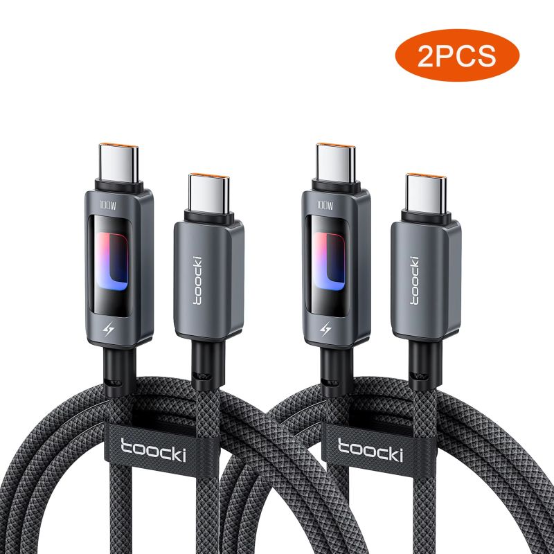Cáp USB C sang USB C ToockI (2 chiếc) 100W, đèn RGB rỗng, sạc nhanh, cáp Type C cho iPhone 17 16 15, Samsung S24 S23, Laptop