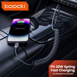 Cáp sạc nhanh Toocki USB C Lightning có lò xo tự thu gọn dành cho ô tô, tương thích với iPhone 14 13 12 11 Pro Max XR XS 8 7