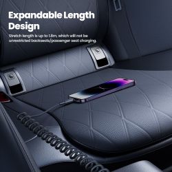 Cáp sạc nhanh Toocki USB C Lightning có lò xo tự thu gọn dành cho ô tô, tương thích với iPhone 14 13 12 11 Pro Max XR XS 8 7
