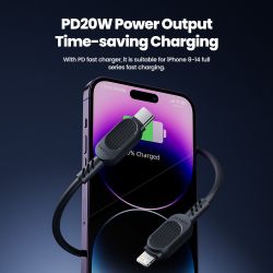 Cáp sạc nhanh Toocki USB C Lightning có lò xo tự thu gọn dành cho ô tô, tương thích với iPhone 14 13 12 11 Pro Max XR XS 8 7
