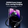 Cáp sạc nhanh Toocki USB C Lightning có lò xo tự thu gọn dành cho ô tô, tương thích với iPhone 14 13 12 11 Pro Max XR XS 8 7