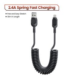 Cáp sạc nhanh Toocki USB C Lightning có lò xo tự thu gọn dành cho ô tô, tương thích với iPhone 14 13 12 11 Pro Max XR XS 8 7
