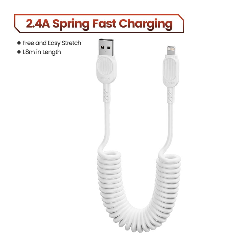 Cáp sạc nhanh Toocki USB C Lightning có lò xo tự thu gọn dành cho ô tô, tương thích với iPhone 14 13 12 11 Pro Max XR XS 8 7