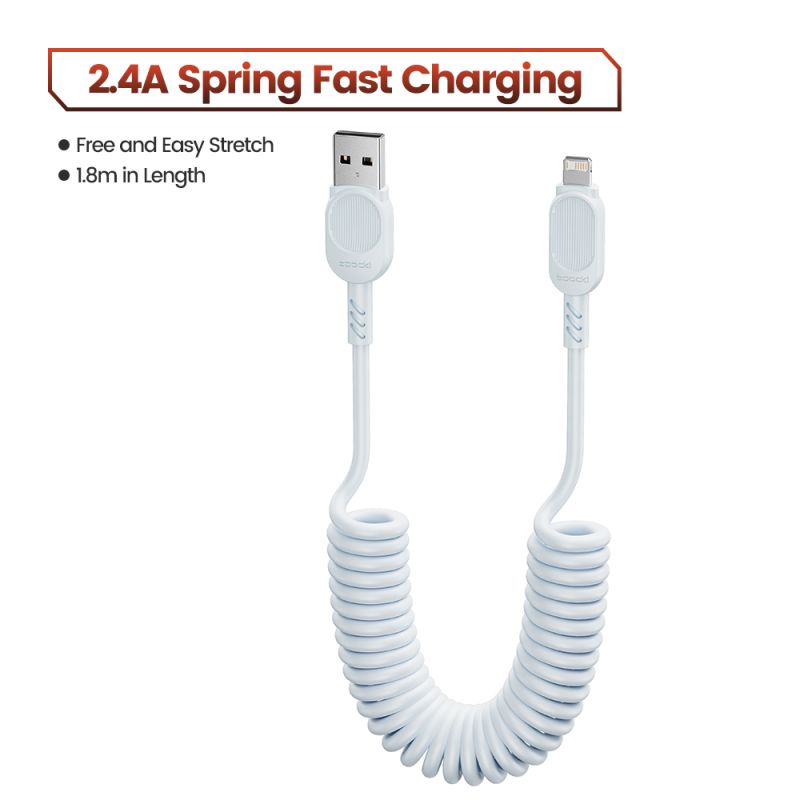 Cáp sạc nhanh Toocki USB C Lightning có lò xo tự thu gọn dành cho ô tô, tương thích với iPhone 14 13 12 11 Pro Max XR XS 8 7