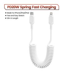 Cáp sạc nhanh Toocki USB C Lightning có lò xo tự thu gọn dành cho ô tô, tương thích với iPhone 14 13 12 11 Pro Max XR XS 8 7