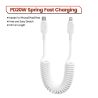 Cáp sạc nhanh Toocki USB C Lightning có lò xo tự thu gọn dành cho ô tô, tương thích với iPhone 14 13 12 11 Pro Max XR XS 8 7