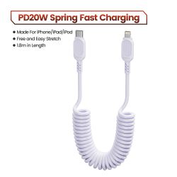 Cáp sạc nhanh Toocki USB C Lightning có lò xo tự thu gọn dành cho ô tô, tương thích với iPhone 14 13 12 11 Pro Max XR XS 8 7