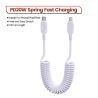 Cáp sạc nhanh Toocki USB C Lightning có lò xo tự thu gọn dành cho ô tô, tương thích với iPhone 14 13 12 11 Pro Max XR XS 8 7