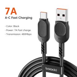 Cáp USB Type-C Toocki 7A 100W sạc siêu nhanh cho Huawei P40 P30, dây sạc USB C cho Samsung Xiaomi Oneplus POCO