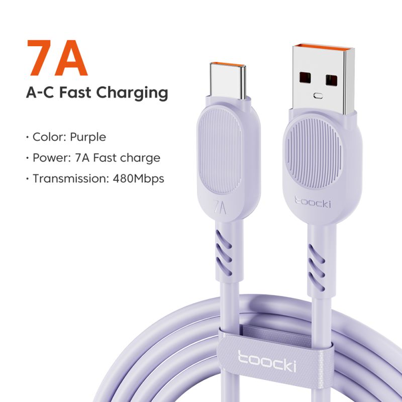 Cáp USB Type-C Toocki 7A 100W sạc siêu nhanh cho Huawei P40 P30, dây sạc USB C cho Samsung Xiaomi Oneplus POCO