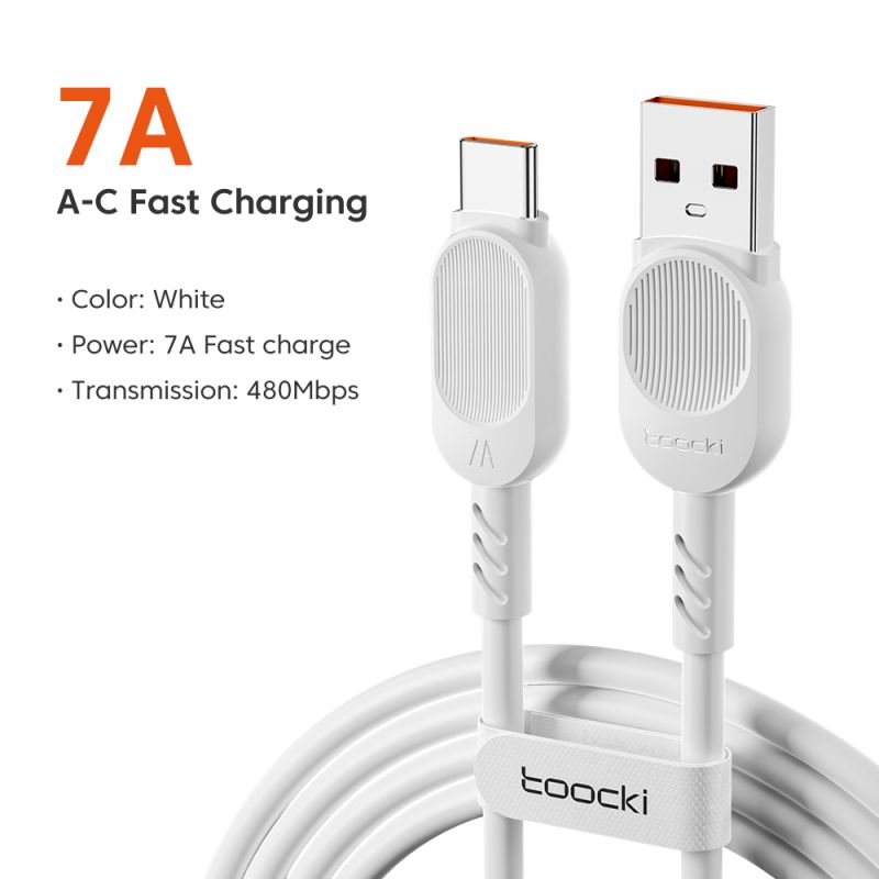 Cáp USB Type-C Toocki 7A 100W sạc siêu nhanh cho Huawei P40 P30, dây sạc USB C cho Samsung Xiaomi Oneplus POCO