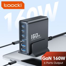 Bộ sạc nhanh Toocki 160W GaN PD 100W QC4.0 PPS dành cho máy tính để bàn, cổng USB Type C, tương thích với laptop, máy tính bảng,