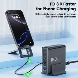 Bộ sạc nhanh Toocki 160W GaN PD 100W QC4.0 PPS dành cho máy tính để bàn, cổng USB Type C, tương thích với laptop, máy tính bảng,