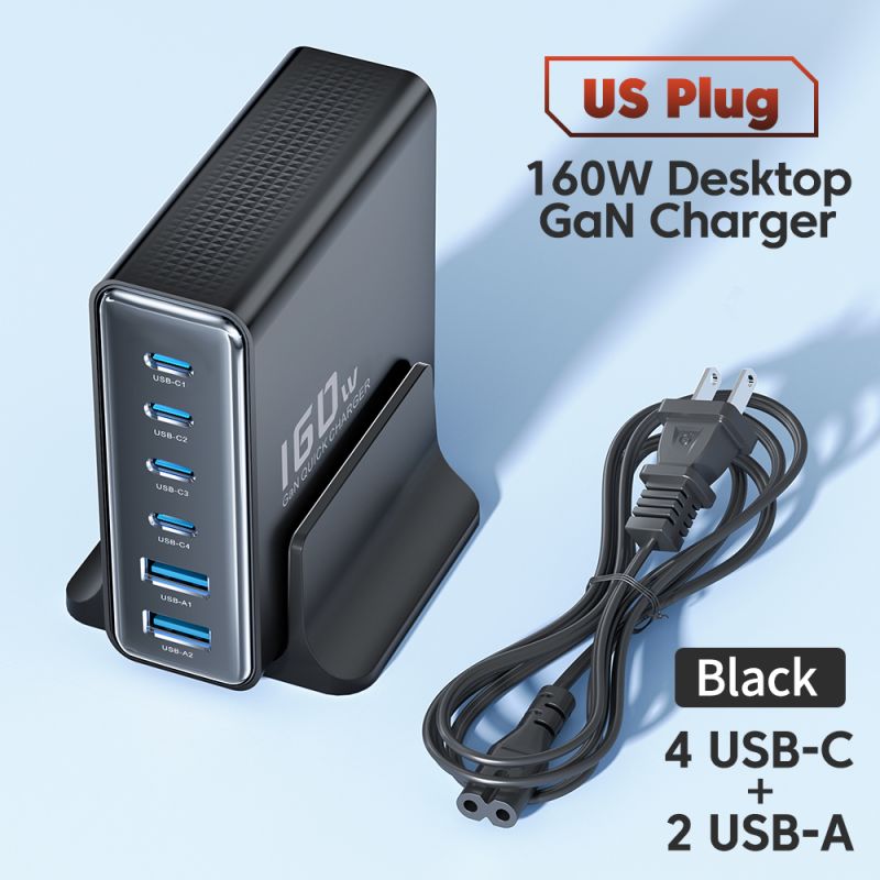 Bộ sạc nhanh Toocki 160W GaN PD 100W QC4.0 PPS dành cho máy tính để bàn, cổng USB Type C, tương thích với laptop, máy tính bảng,