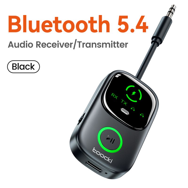 Bộ thu phát âm thanh Bluetooth 5.4 Toocki RT/TX 2 trong 1, dùng cho TV, tai nghe, ô tô, máy bay, cổng AUX 3.5mm.