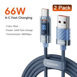 Toocki USB-A auf USB-C Schnellladekabel 66W 6A mit Digitalanzeige, Typ-C-Ladekabel für iPhone 17, 16, 15, Samsung, Huawei und Xi