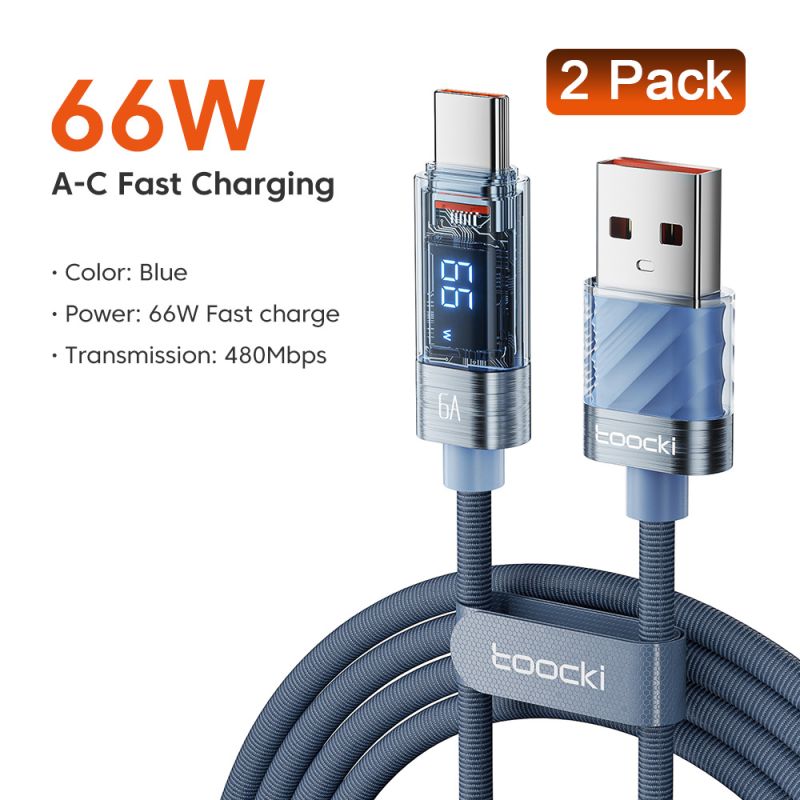 Toocki USB-A auf USB-C Schnellladekabel 66W 6A mit Digitalanzeige, Typ-C-Ladekabel für iPhone 17, 16, 15, Samsung, Huawei und Xi