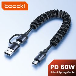 Cáp USB C Toocki 60W 2 trong 1 hỗ trợ sạc nhanh PD, cáp USB Type C sang Type C cho iPhone 15, Macbook, Samsung, Xiaomi, POCO, Re