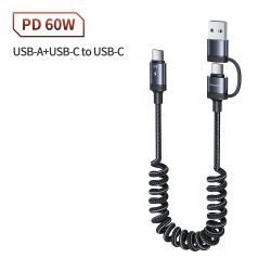 Cáp USB C Toocki 60W 2 trong 1 hỗ trợ sạc nhanh PD, cáp USB Type C sang Type C cho iPhone 15, Macbook, Samsung, Xiaomi, POCO, Re