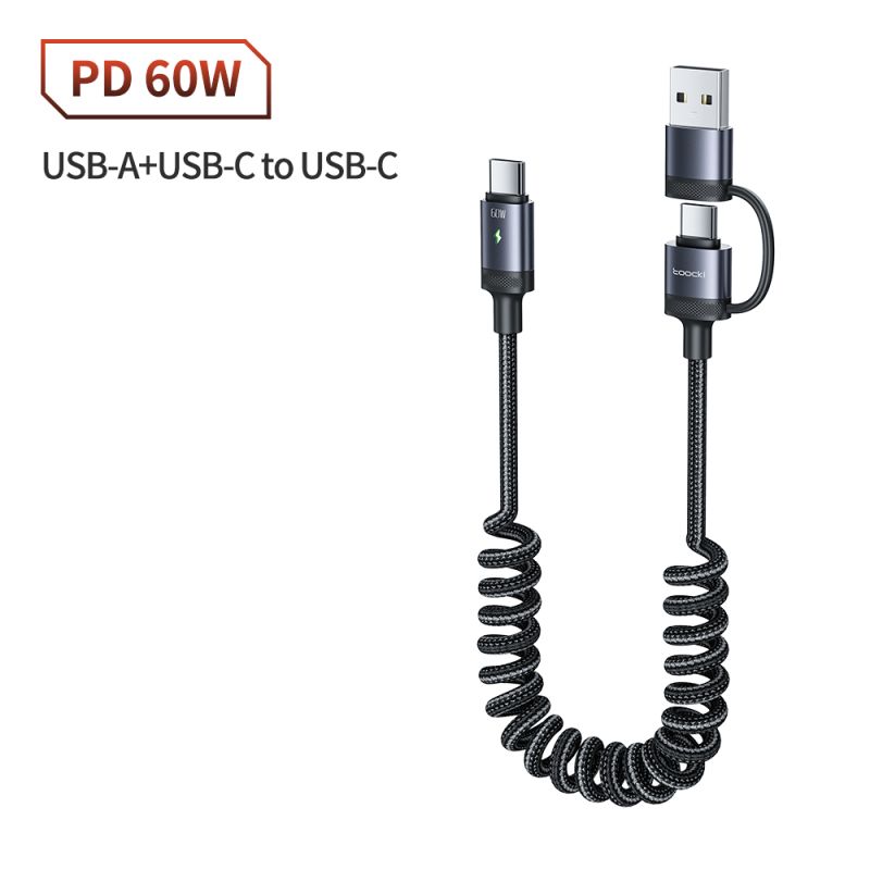 Cáp USB C Toocki 60W 2 trong 1 hỗ trợ sạc nhanh PD, cáp USB Type C sang Type C cho iPhone 15, Macbook, Samsung, Xiaomi, POCO, Re