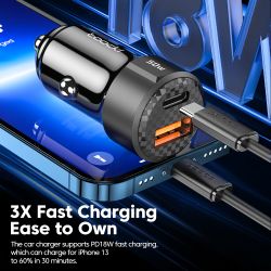 Bộ sạc ô tô Toocki 50W USB C sạc nhanh QC PD 3.0 Type C dành cho iPhone 14 Pro Max Xiaomi POCO Samsung