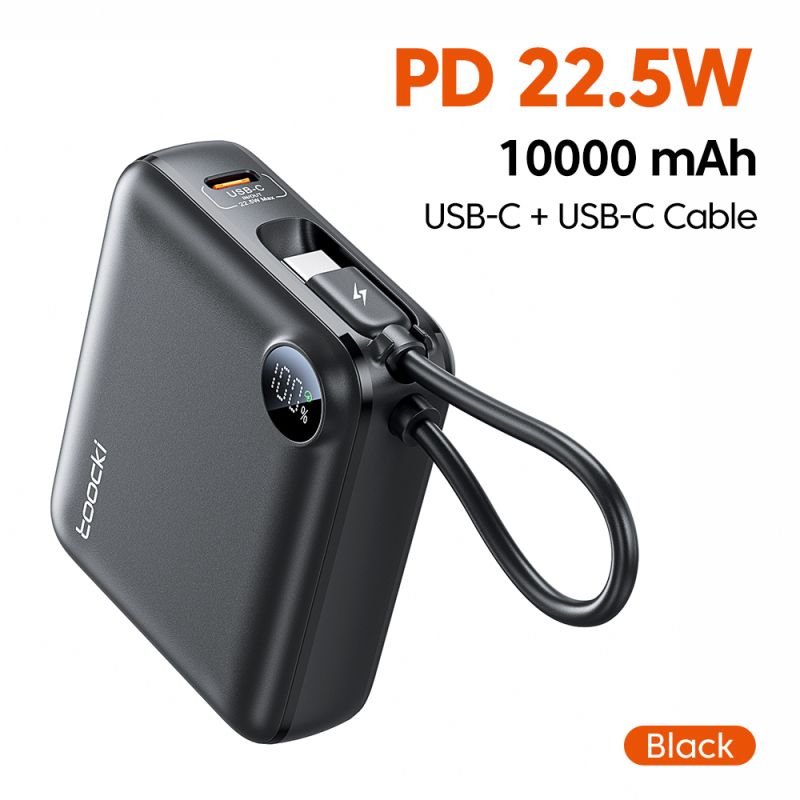 Pin dự phòng Toocki tích hợp cáp USB C, dung lượng 10000/20000mAh, sạc nhanh PD 22.5W, tương thích với iPhone 16 15 14 13 và Sam