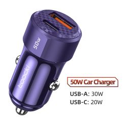 Bộ sạc ô tô Toocki 50W USB C sạc nhanh QC PD 3.0 Type C dành cho iPhone 14 Pro Max Xiaomi POCO Samsung