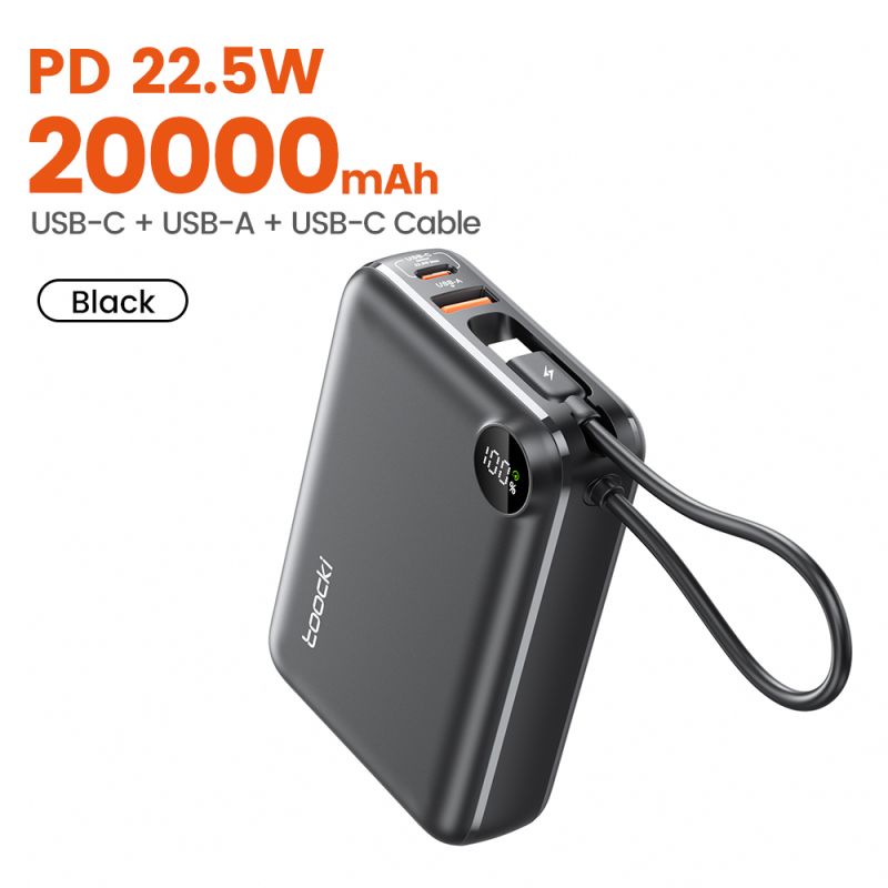 Pin dự phòng Toocki tích hợp cáp USB C, dung lượng 10000/20000mAh, sạc nhanh PD 22.5W, tương thích với iPhone 16 15 14 13 và Sam