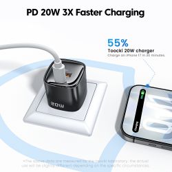 Toocki 미니 20W GaN 충전기 PD3.0 QC3.0 고속 USB 타입 C 휴대폰 충전기 (아이폰 17 16 15, 삼성 S25, 샤오미, 화웨이, 아이패드 호환) USB 팬