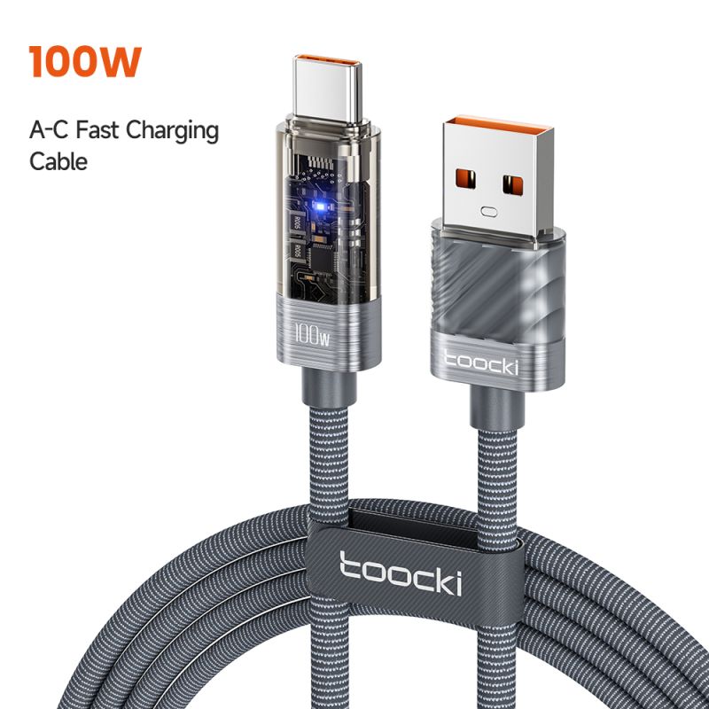 Toocki 100W USB Type C 케이블 (자동 전원 차단, QC4.0 6A 고속 충전) - iPhone 15, Samsung S23 S22, Xiaomi, Huaiwei 호환
