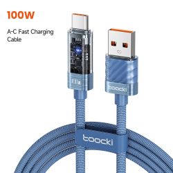 Cáp USB Type C Toocki 100W tự động tắt nguồn QC4.0 6A sạc nhanh cho iPhone 15, Samsung S23 S22, Xiaomi và Huawei.
