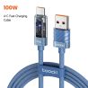 Cáp USB Type C Toocki 100W tự động tắt nguồn QC4.0 6A sạc nhanh cho iPhone 15, Samsung S23 S22, Xiaomi và Huawei.