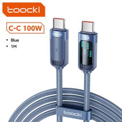 Cáp USB Type-C sang USB-C Toocki có đèn LED cuộn, sạc nhanh 100W dành cho iPhone 17 16 15, Samsung S25 S24, Honor, Xiaomi và Lap