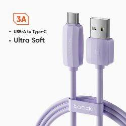 Cáp USB Type C 3A silicon Toocki dành cho Xiaomi Samsung Huawei POCO, cáp Lightning cho iPhone 14 13 12 11, dây cáp điện thoại d