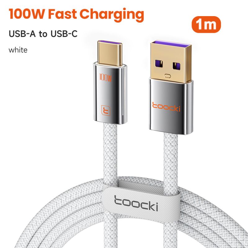 Cáp USB Type C Toocki 100W hợp kim kẽm 5A sạc nhanh cho iPhone 17 16 Samsung S25 S24 Xiaomi Huawei OPPO Oneplus