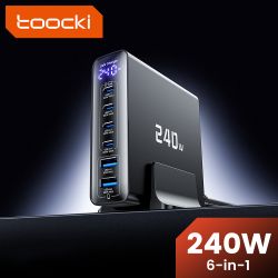Bộ sạc nhanh Toocki 240W GaN để bàn PD3.1 140W PPS 45W màn hình kỹ thuật số, sạc USB C tốc độ cao cho Laptop, iPhone 17 16, Sams