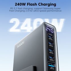 Bộ sạc nhanh Toocki 240W GaN để bàn PD3.1 140W PPS 45W màn hình kỹ thuật số, sạc USB C tốc độ cao cho Laptop, iPhone 17 16, Sams