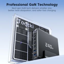 Bộ sạc nhanh Toocki 240W GaN để bàn PD3.1 140W PPS 45W màn hình kỹ thuật số, sạc USB C tốc độ cao cho Laptop, iPhone 17 16, Sams